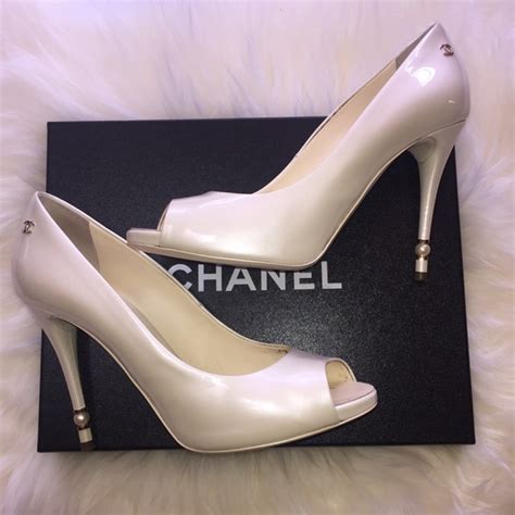 chanel white and gold heels|chanel women's high heel.